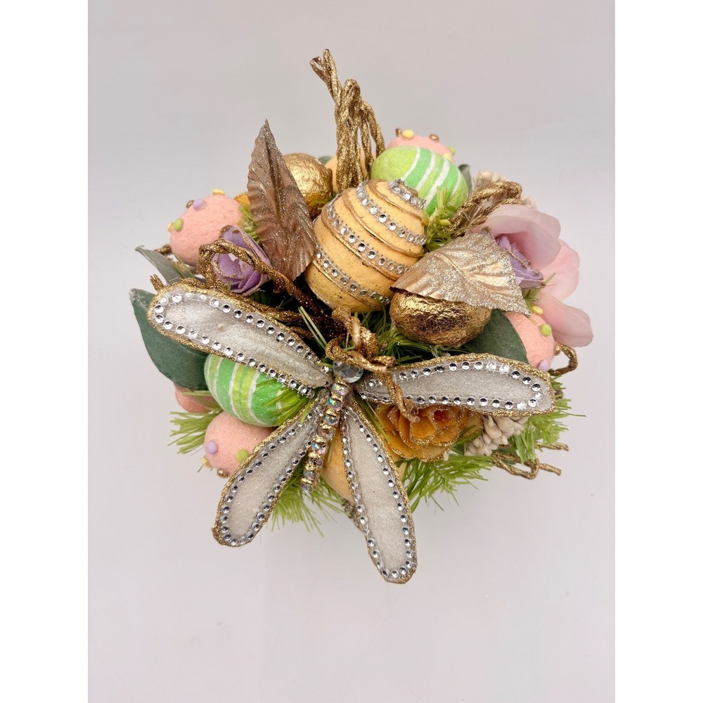 Sparkling Capiz She'll Easter Egg Arrangement Dragonfly Floral Vase Spring Decor - Picture 3 of 7